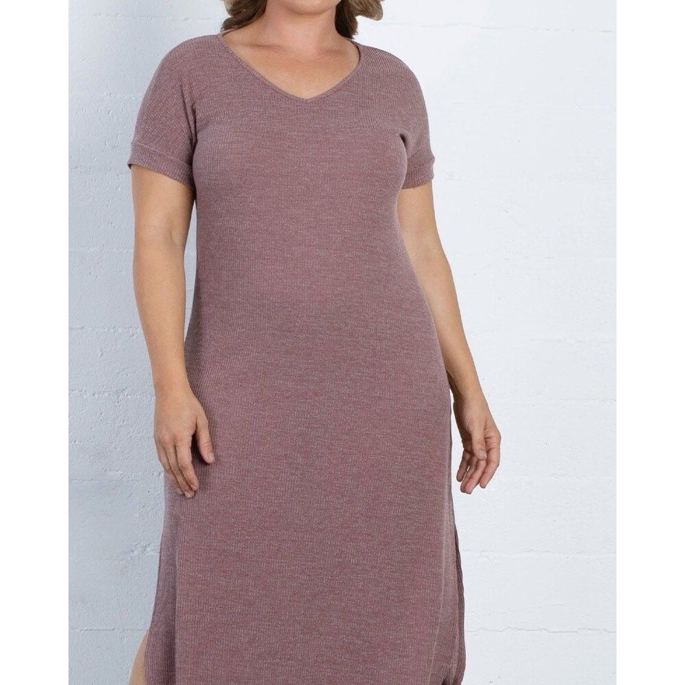 Kiyonna Women’s Plus 1X Jetsetter Midi Dress Knit Mauve T-shirt Stretch Travel